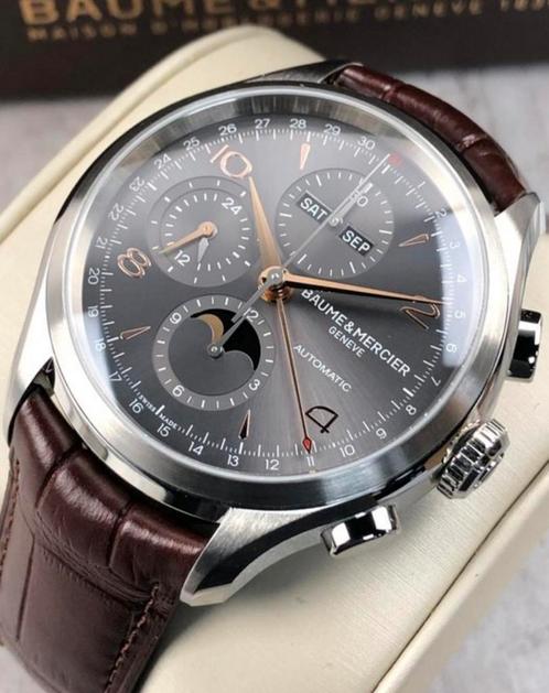 Baume en Mercier Clifton, Handtassen en Accessoires, Horloges | Heren, Zo goed als nieuw, Staal, Leer, Ophalen