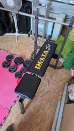 Benchpress + barbell + 42kg schijven, Sport en Fitness, Ophalen, Gebruikt, Fitnessbank