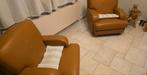 2x vintage fauteuils uit 1970 + voetsteun! Burov., Huis en Inrichting, Zetels | Complete zithoeken, Ophalen, Leer