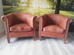 Fauteuils/zetel cognac leer, Huis en Inrichting, Ophalen, Gebruikt, Eenpersoons, Vintage