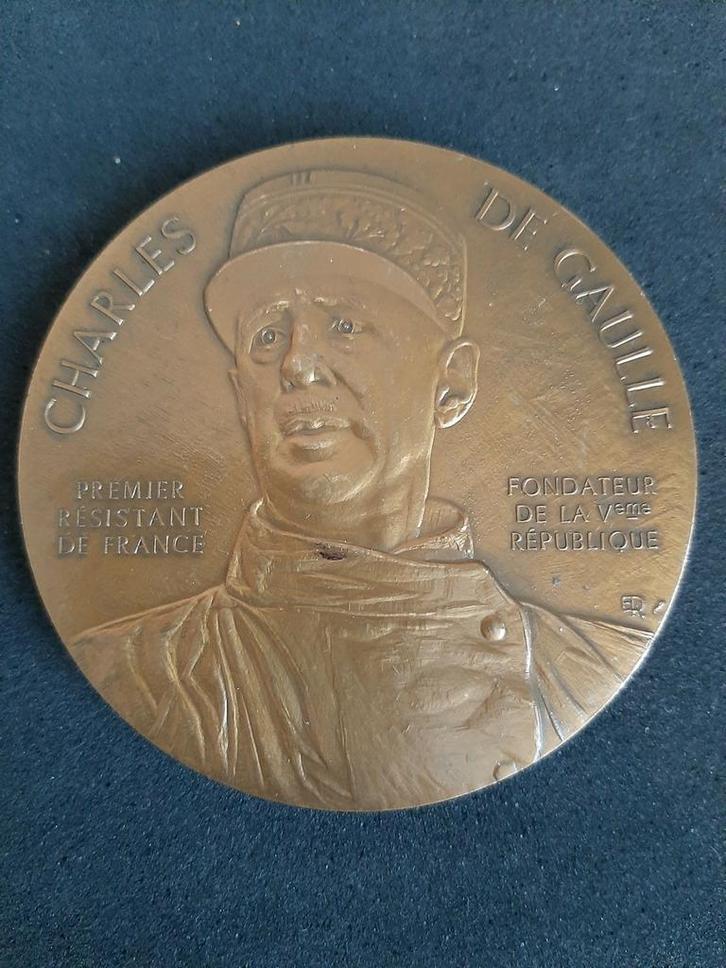 CHARLES DE GAULLE herdenkingsmedaille in brons, Postzegels en Munten, Penningen en Medailles, Brons, Ophalen of Verzenden