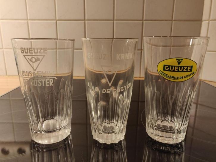 Set de 3 verres vintage Louis & Emile De Coster, Collections, Verres & Petits Verres, Utilisé, Verre à bière, Enlèvement