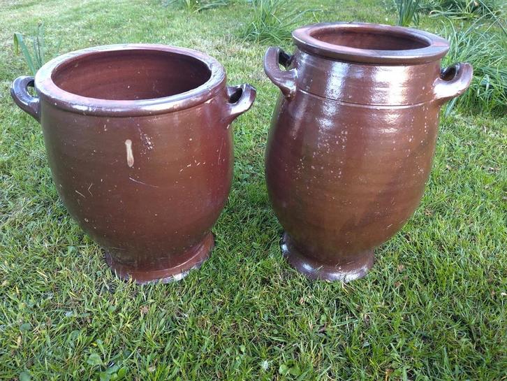 Antieke zaanpotten in bruin aardewerk, Tuin en Terras, Tuinvazen, Gebruikt, Ophalen