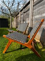 2 Mooie tuinstoelen antraciet en teak, Ophalen, Zo goed als nieuw, Hout