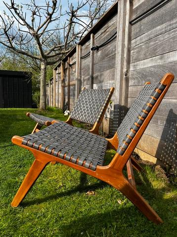 2 Mooie tuinstoelen antraciet en teak, Tuin en Terras, Ophalen, Zo goed als nieuw, Hout