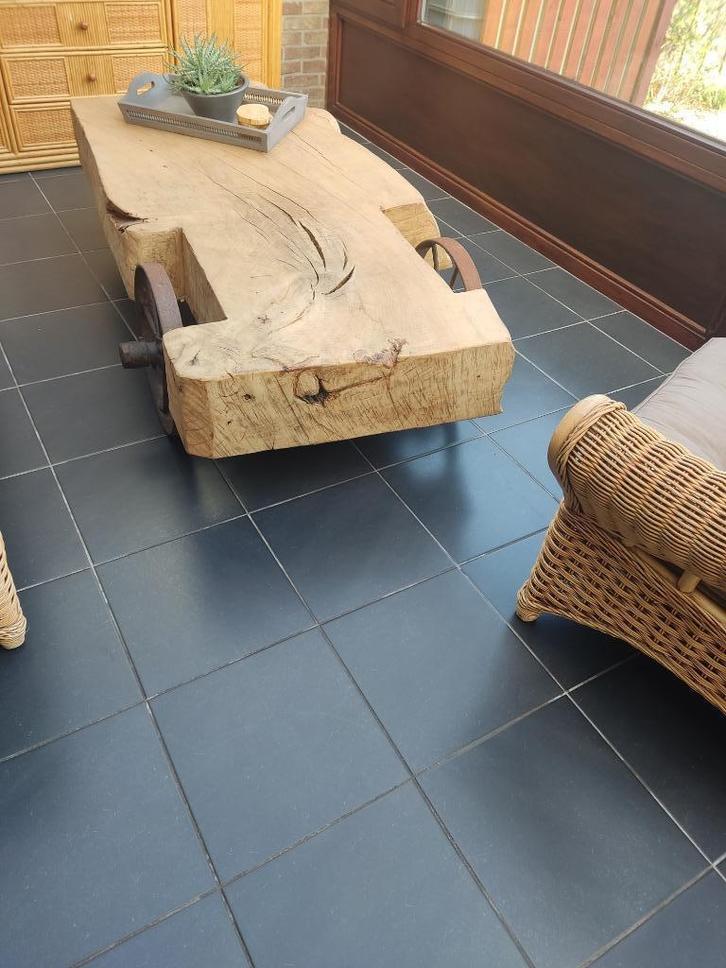 Unieke boomstamtafel, Tuin en Terras, Tuintafels, Zo goed als nieuw, Rechthoekig, Hout, Ophalen