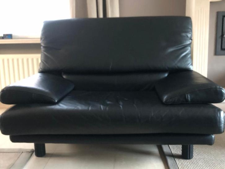 Zwart lederen salon, Maison & Meubles, Canapés | Salons, Utilisé, Banc droit, Autres dimensions, Cuir, Enlèvement