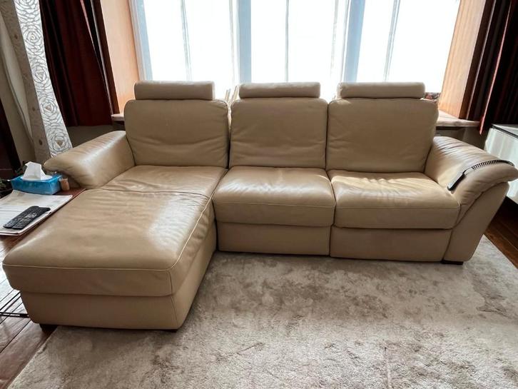 3-zit zetel met chaise longue en elektrisch bediende relax, Maison & Meubles, Canapés | Coins salons complets, Utilisé, Enlèvement