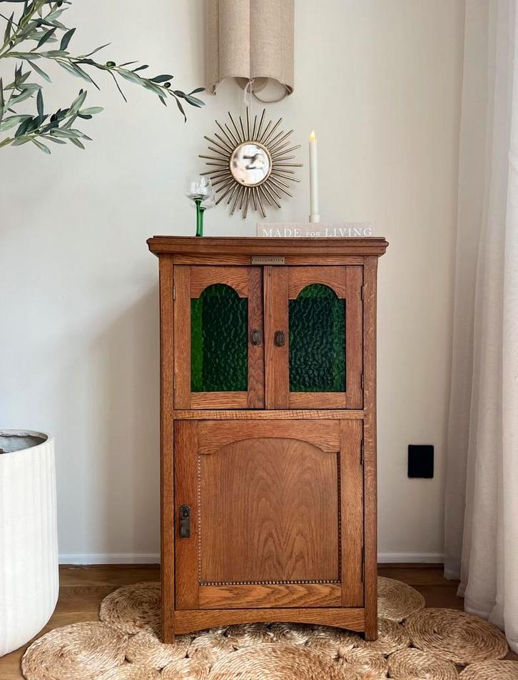 Vintage Art Deco Solodinette kast – eikenhout groen glas, Maison & Meubles, Armoires | Autre, Utilisé, Enlèvement