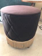 Vintage bruine opbergpoef met beige franjes, Ophalen, Gebruikt, Hout