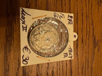 2 Franc Leopold 2 Zilver 1867 (184) beschikbaar voor biedingen