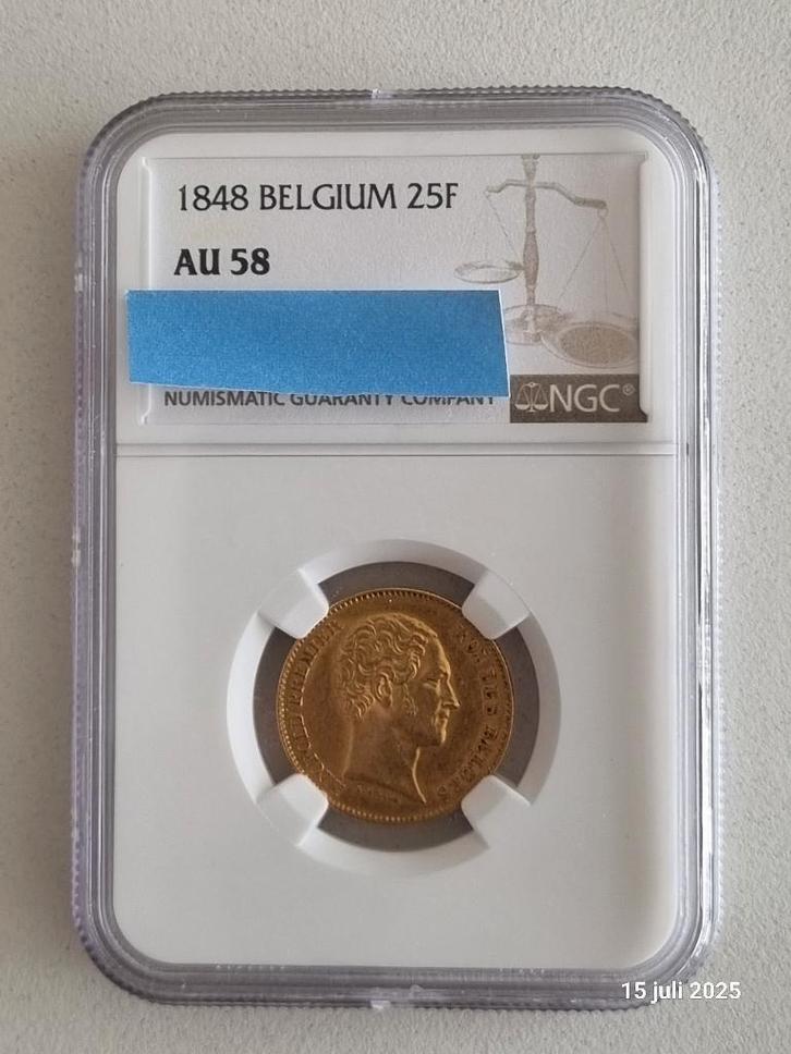 25Francs 1848 België Leopold I, Timbres & Monnaies, Monnaies | Belgique, Monnaie en vrac, Or, Or, Enlèvement