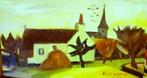 Gustave Franciscus De Smet '' dorpskerk" olieverf op paneel, Antiek en Kunst, Verzenden