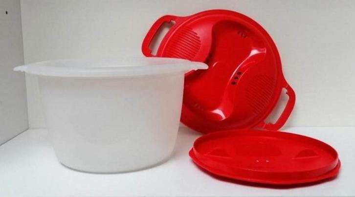 Tupperware™ « Graankoker » 2 liter - wit en rood, Huis en Inrichting, Keuken | Tupperware, Nieuw, Bak of Kom, Wit, Rood, Verzenden