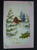 oude prentkaart Gelukkig Nieuwjaar sixties, Verzamelen, Ophalen of Verzenden, 1960 tot 1980, Gelopen, Feest(dag)