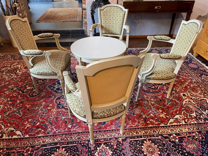 Salongarnituur: 4 zeteltjes + tafeltje, Antiek en Kunst, Antiek | Meubels | Stoelen en Sofa's, Ophalen