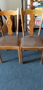 6  houten stoelen met zit in leder, Ophalen of Verzenden, Gebruikt, Hout