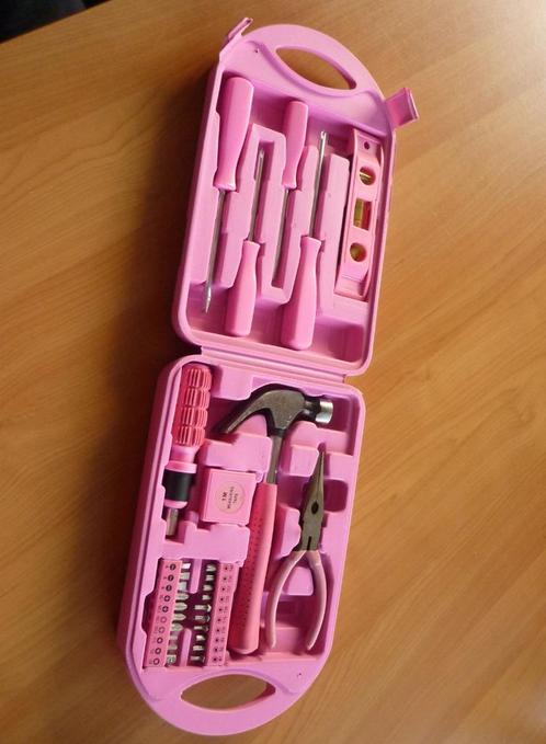 Roze gereedschapskoffer doos Werkzeugkoffer Tussi on Tour, Doe-het-zelf en Bouw, Gereedschapskisten, Ophalen of Verzenden