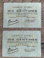 2x 10 centimes Aubel (2 handtekeningen) 1915 - Noodgeld, Ophalen of Verzenden, Overige soorten, Kunstobject