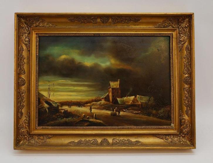 Antiek schilderij op doek - Gesigneerd, Antiek en Kunst, Kunst | Schilderijen | Klassiek, Ophalen of Verzenden
