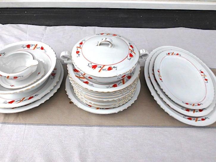 Porselein antiek servies (19 delen), Antiek en Kunst, Antiek | Porselein, Ophalen of Verzenden