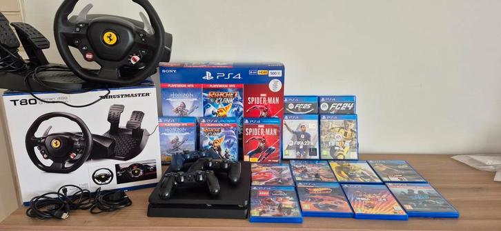 PS4 Slim 500GB met toebehoren, Games en Spelcomputers, Spelcomputers | Sony PlayStation 4, Zo goed als nieuw, Slim, 500 GB, Met 3 controllers of meer