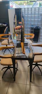 Kapsalon tafel, 2 dubbele spiegels en 4 stoelen., Ophalen, Gebruikt