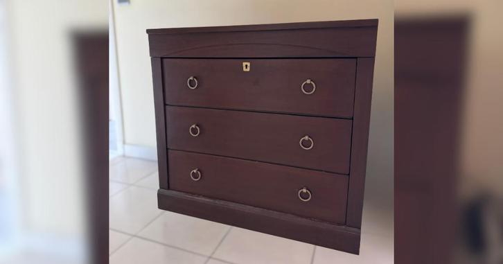 Massief houten ladekast - 3 ruime lades met ringgrepen, Huis en Inrichting, Kasten | Ladekasten, Gebruikt, Minder dan 100 cm, 50 tot 100 cm