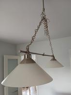 Glazen hanglamp met 2 kappen, Huis en Inrichting, Lampen | Kroonluchters, Ophalen, Gebruikt, Glas