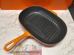 Le Creuset grillpan 32 cm Vulcanic in gebruikte staat, Gebruikt, Gietijzer, Ophalen of Verzenden, Keramische plaat