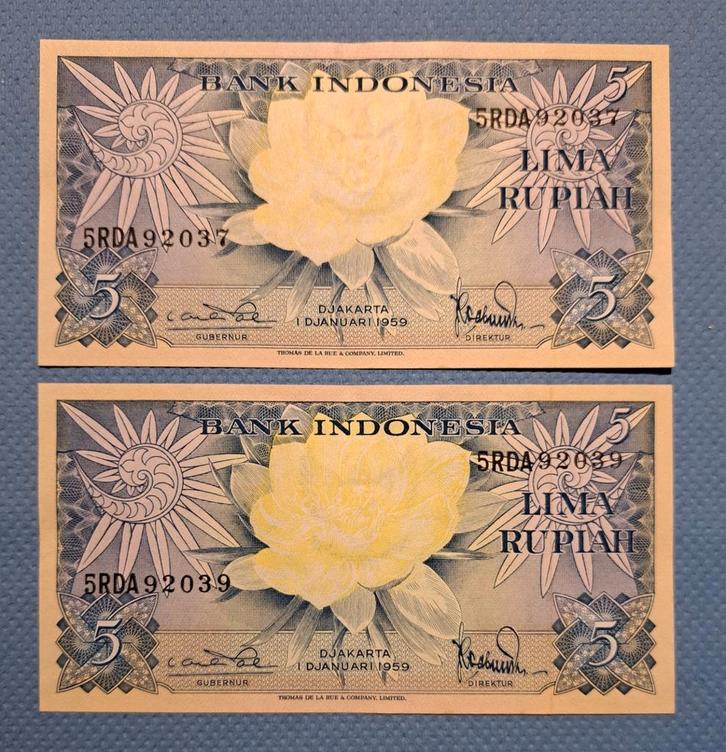 5 rupiah 1959 Indonésie, Timbres & Monnaies, Billets de banque | Asie, Enlèvement ou Envoi