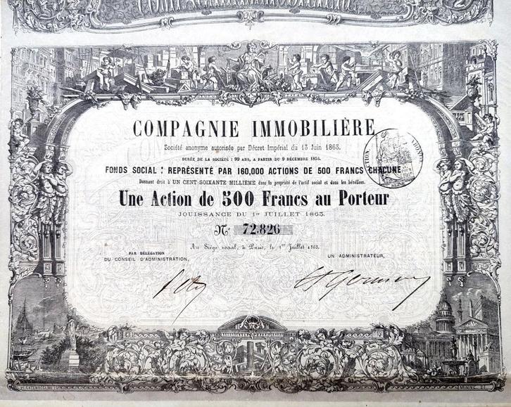 Compagnie Immobilière de Paris 1863!, Postzegels en Munten, Aandelen en Waardepapieren, Aandeel, Voor 1920, Ophalen of Verzenden