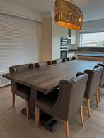Bruine eiken tafel met 10 stoelen, Huis en Inrichting, Tafels | Eettafels, Ophalen, Gebruikt, Vijf personen of meer, Rechthoekig