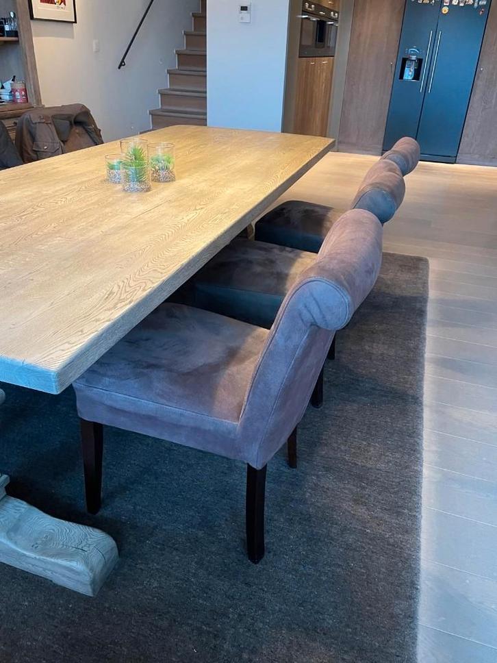 Massief eiken eetkamertafel + 6 stoelen, Maison & Meubles, Tables | Tables à manger, Utilisé, 100 à 150 cm, 200 cm ou plus, Cinq personnes ou plus