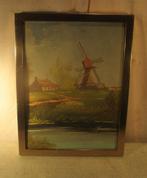 Mooi Oud Geschilderd Werk 'Hoeve en Molen' - gesigneerd, Antiek en Kunst, Kunst | Schilderijen | Klassiek, Ophalen of Verzenden