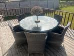 Tuinset tafel met glazen blad met 6 stoelen, Tuin en Terras, Tuinsets en Loungesets, Ophalen, Rotan, Tuinset