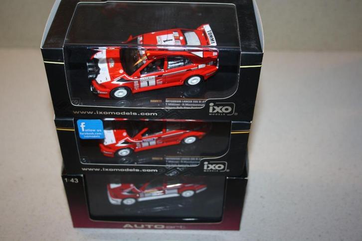 3 x 1:43 mitsubishi lancer evo T.Makinnen rally WRC., Hobby en Vrije tijd, Modelauto's | 1:43, Zo goed als nieuw, Auto, Ophalen