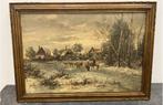 Antiek schilderij op doek - Winters Landschap met Boerderij, Enlèvement ou Envoi