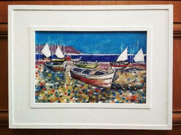 “Azuurblauwe Kust” Schilderij met lijst   beschikbaar voor biedingen