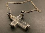 ANTIEK KRUIS HANGER IN BERGKRISTAL MET ZILVER 925., Antiek en Kunst, Ophalen, Zilver