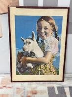 Vintage meisje met geit, glas glazen wanddecoratie 20x27cm, Huis en Inrichting, Woonaccessoires | Wanddecoraties, Ophalen of Verzenden