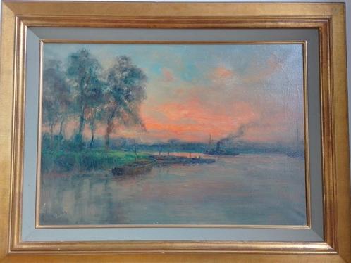 Romain Steppe  1859 - 1927  Riviergezicht valavond, Antiek en Kunst, Kunst | Schilderijen | Klassiek, Verzenden