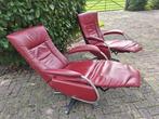 Relaxfauteuils Bordeauxrood in leer/ rode leren stoelen vers, Huis en Inrichting, Stoelen, Gebruikt, Twee, Ophalen of Verzenden