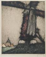 Hebbelinck Roger - Moulin en Flandre E.A. ingekaderd, Antiek en Kunst, Kunst | Etsen en Gravures, Ophalen of Verzenden