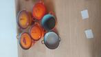 5 vieux pots et 1 poêle en émail, Enlèvement ou Envoi, Utilisé, Fonte, Poêle à frire ou Sauteuse