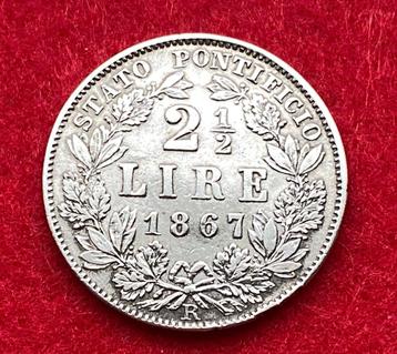 Zeldzame oude zilveren munt van 2,5 lire 1867 beschikbaar voor biedingen