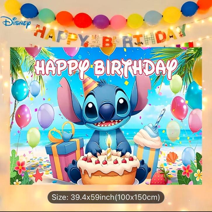 1pc Disney Lilo & Stitch Cartoon Happy Birthday Banner Back, Hobby en Vrije tijd, Feestartikelen | Verhuur, Nieuw, Ophalen