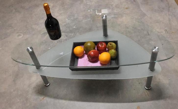 salontafel, Huis en Inrichting, Tafels | Salontafels, Gebruikt, Minder dan 50 cm, 50 tot 100 cm, 100 tot 150 cm, Ovaal, Glas, Ophalen