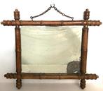 Antieke Houten Faux Bamboe Bambou Spiegel 50x42cm, Antiek en Kunst, Ophalen of Verzenden