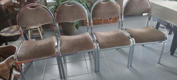 4 stoelen jaren 70 chroom metaal en stof gratis verzending beschikbaar voor biedingen